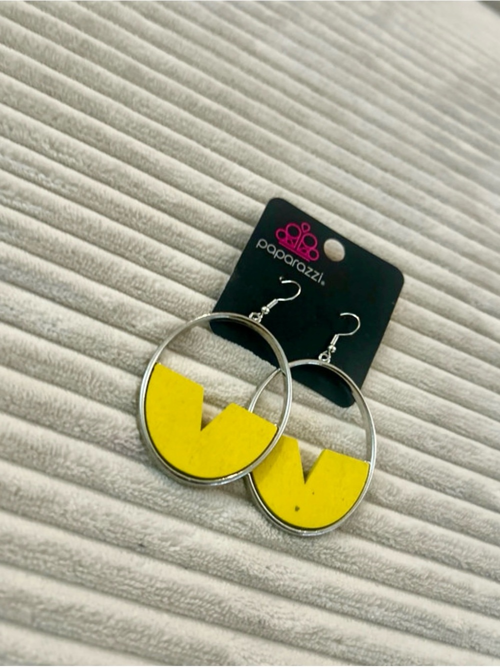 paparazzi Silver Hoop Earrings with Yellow Geometric Inset
